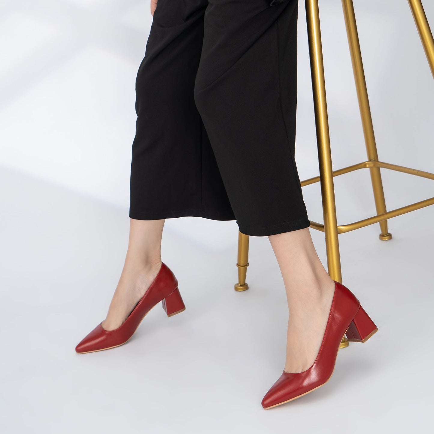 Point Toe Leather Chunky Low Heels