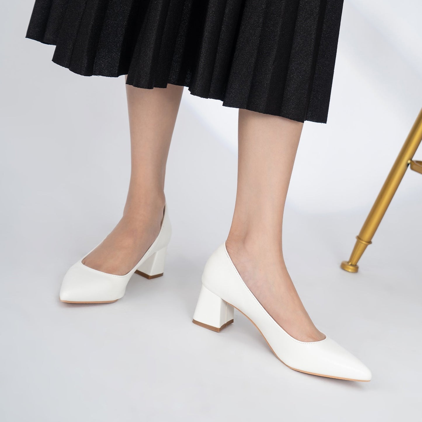 Point Toe Leather Chunky Low Heels