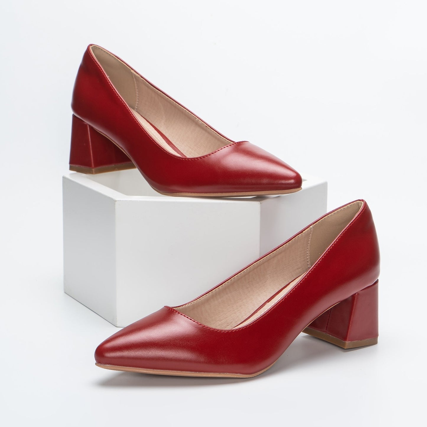 Point Toe Leather Chunky Low Heels