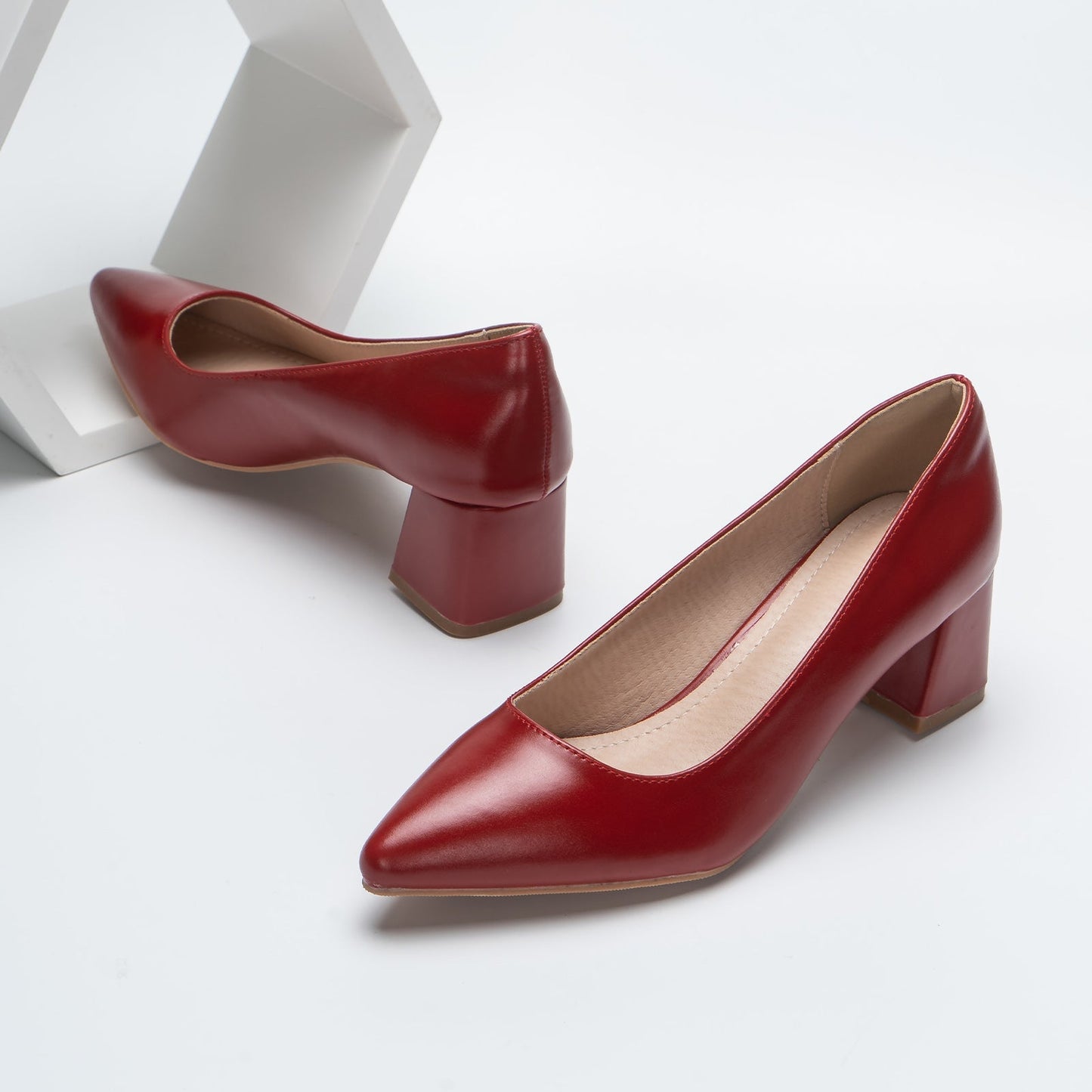 Point Toe Leather Chunky Low Heels
