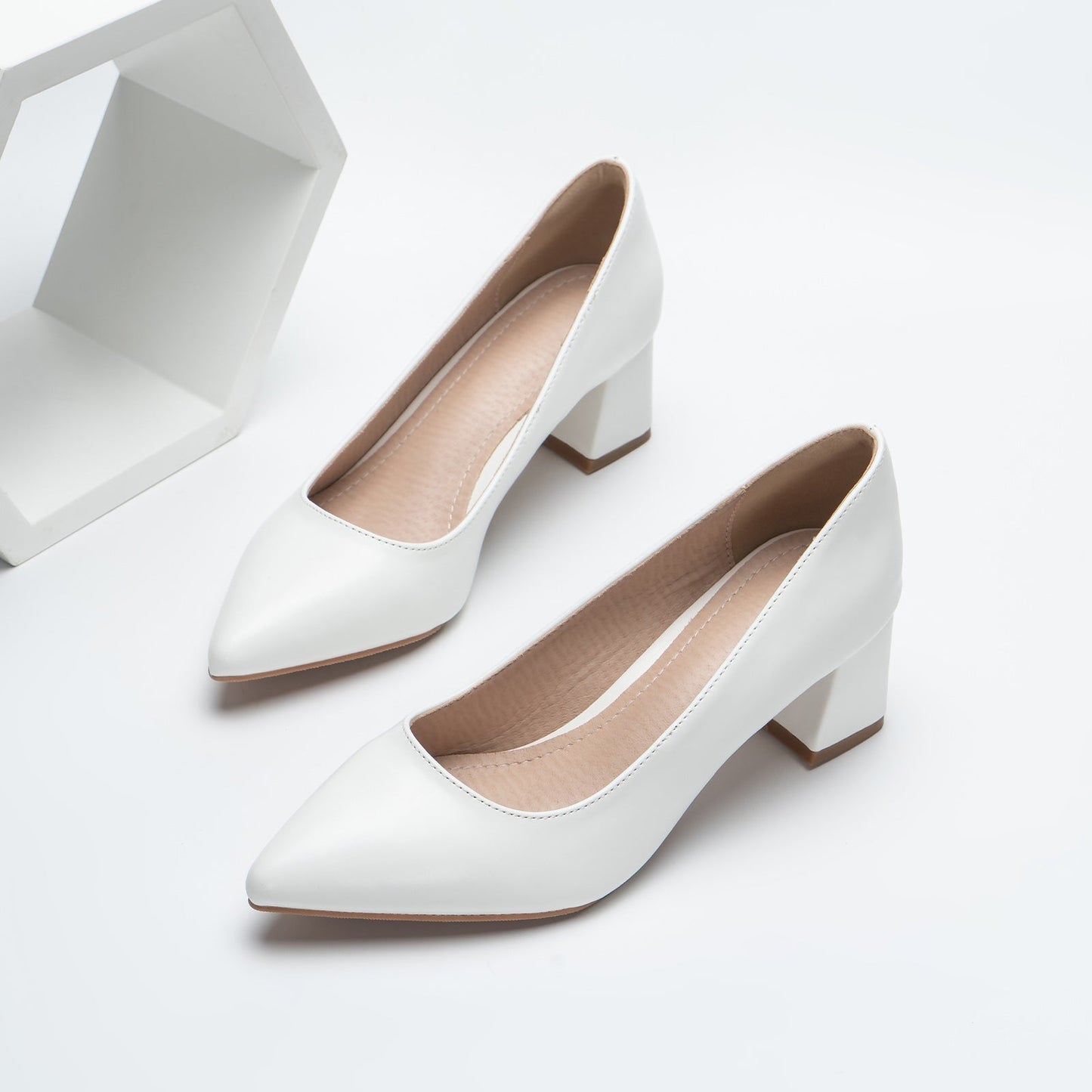 Point Toe Leather Chunky Low Heels