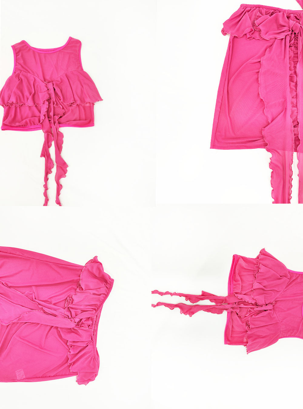 Mesh Sleeveless Ruffled Hem Vest and Skirt Set