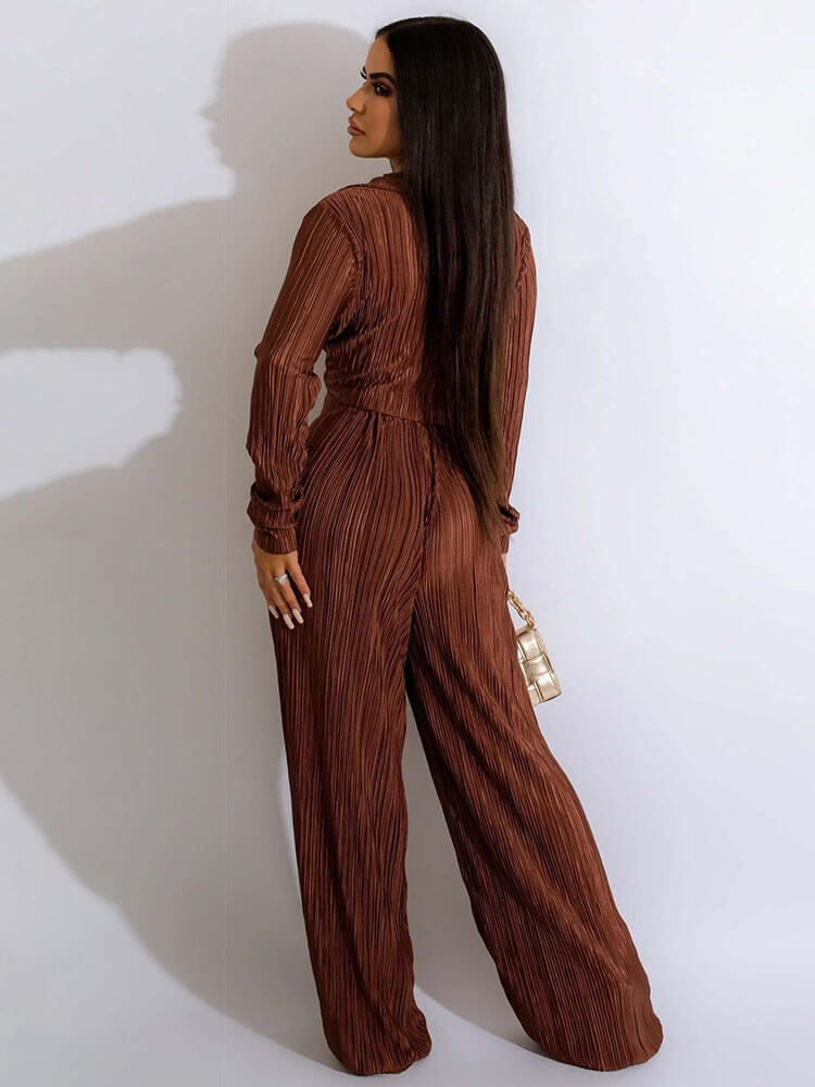 Two Piece Tie Up Ruched Wide Leg Outfits