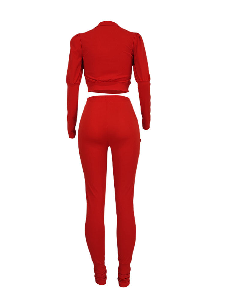 Two Piece Zipper Crop Tops & Drawstring Pants