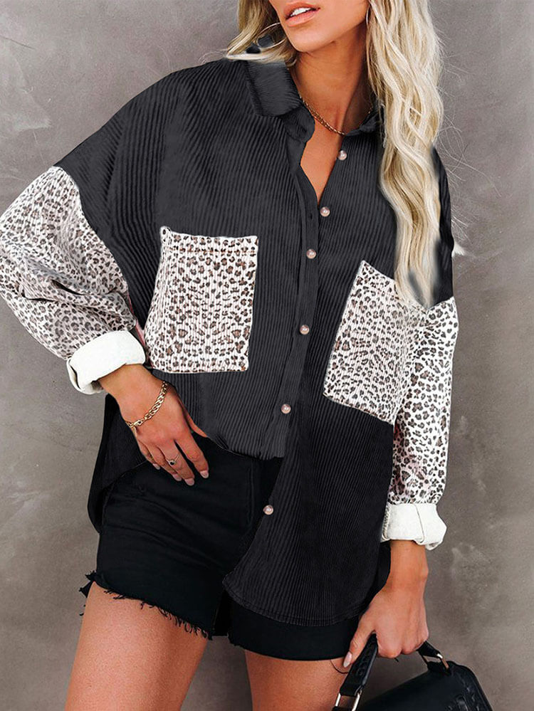 Leopard Patchwork Button Down Shirt