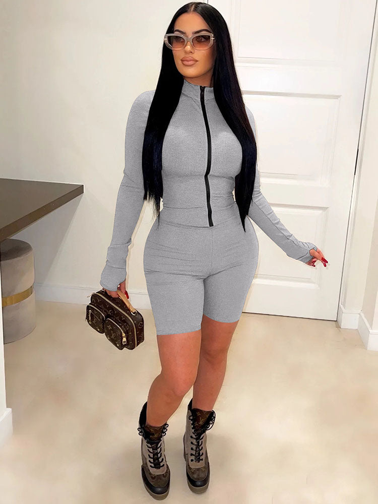 Long Sleeves Zipper Bodycon Rompers