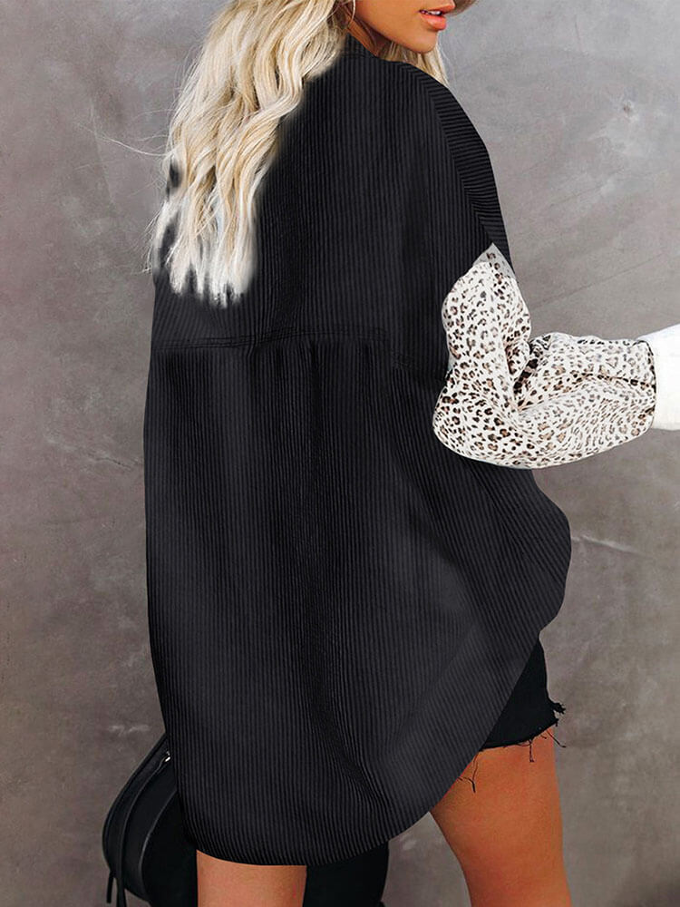 Leopard Patchwork Button Down Shirt