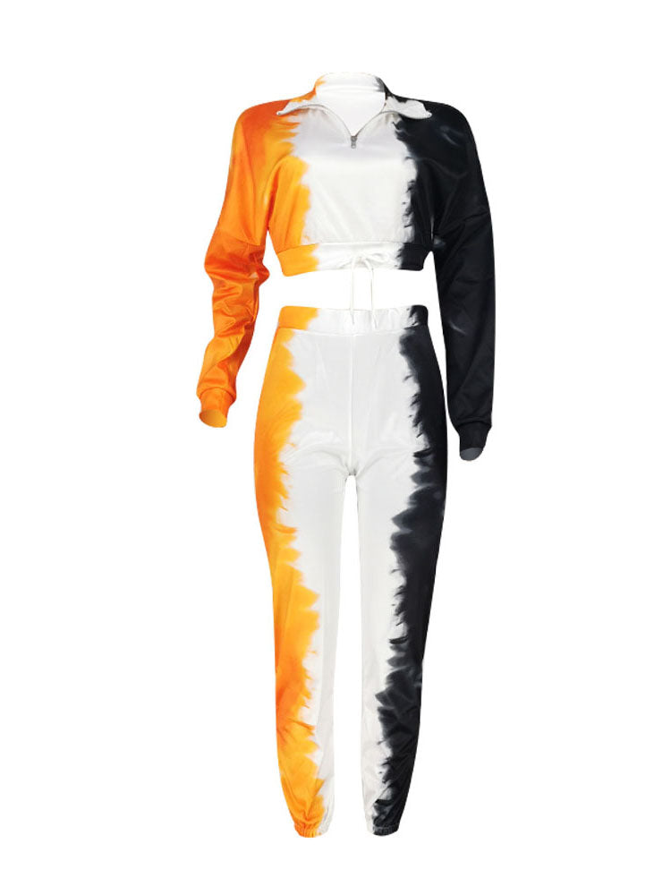 Two Piece Tie Dyed Print Pant Suits