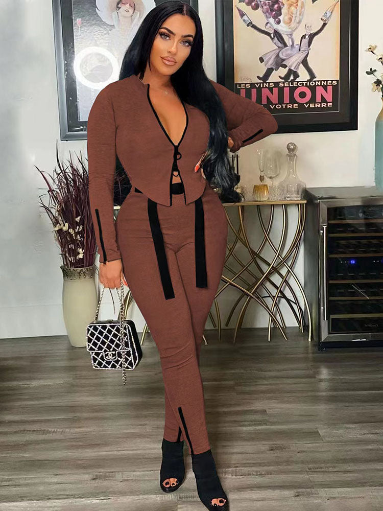 Two Piece Zipper Crop Tops & Pants