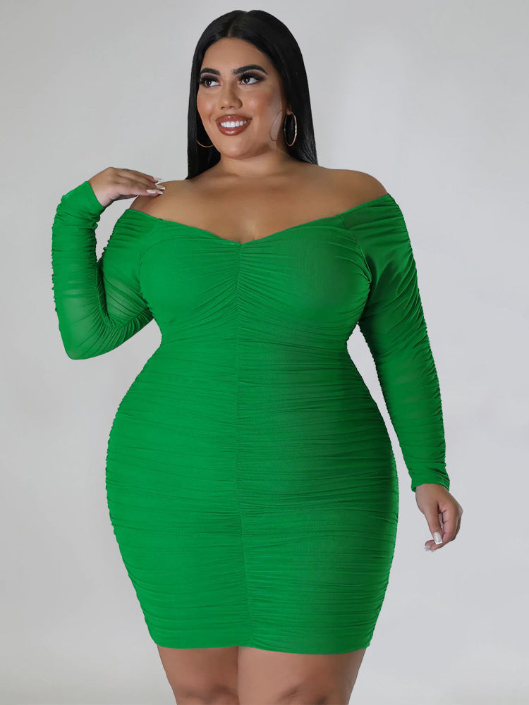 Mesh Patchwork Ruched Plus Size Mini Dresses
