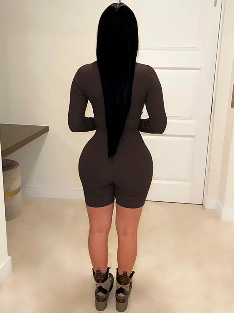 Long Sleeves Zipper Bodycon Rompers