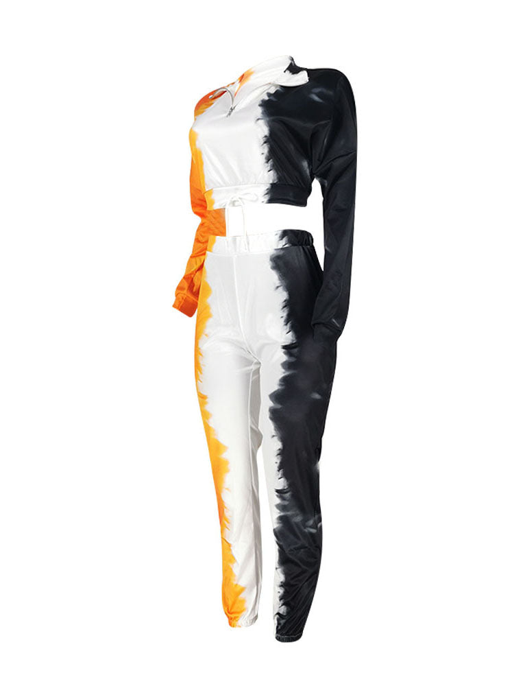 Two Piece Tie Dyed Print Pant Suits