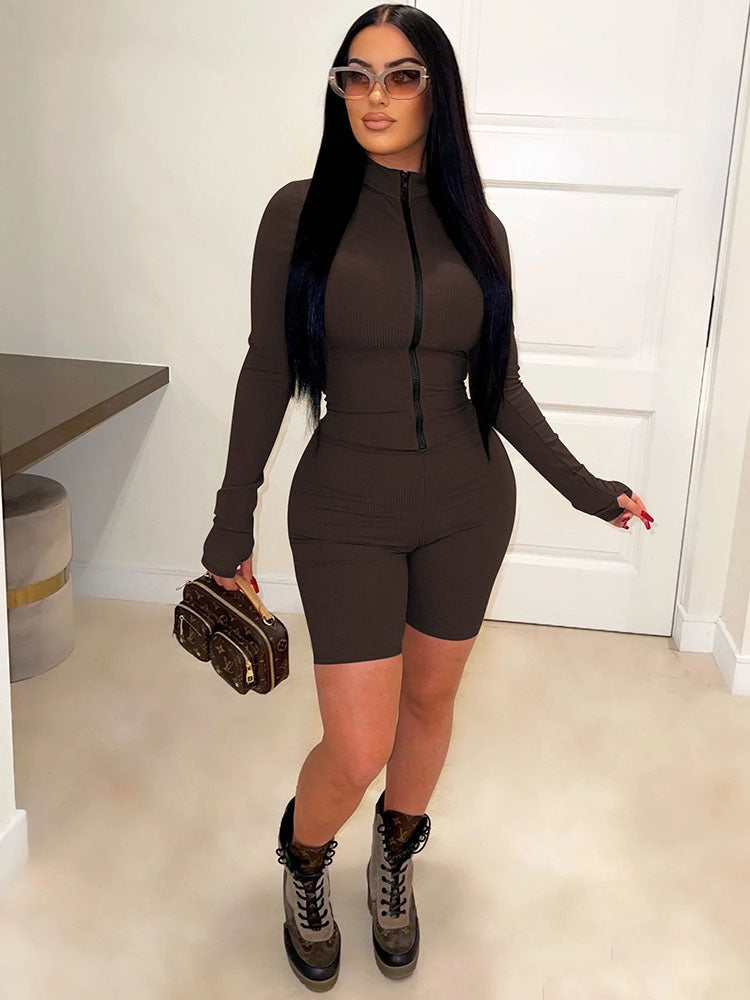 Long Sleeves Zipper Bodycon Rompers