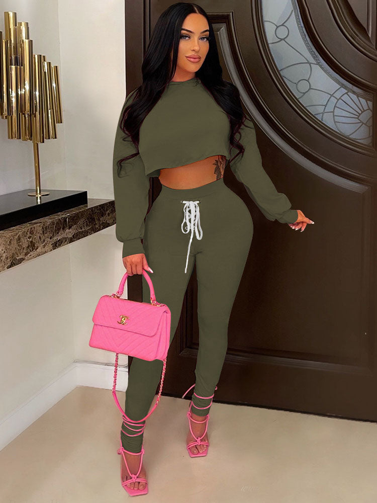 Two Piece Crop Tops & Drawstring Pants