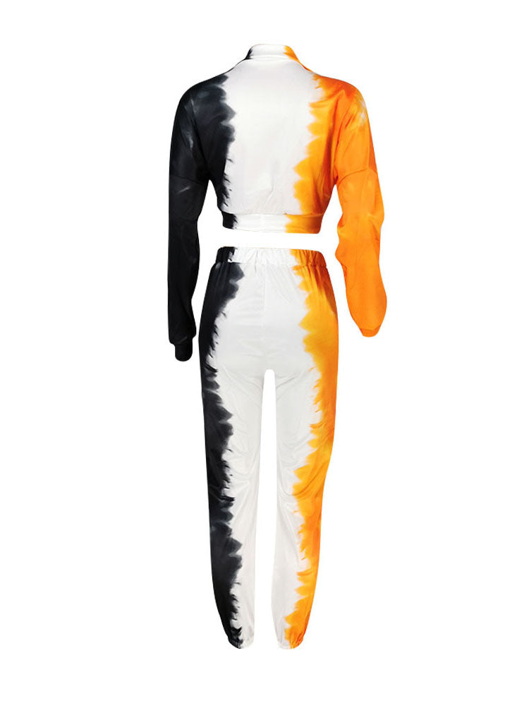 Two Piece Tie Dyed Print Pant Suits