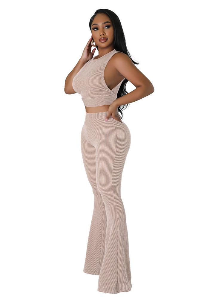 Two Piece Ribbed Crop Top & Long Pants