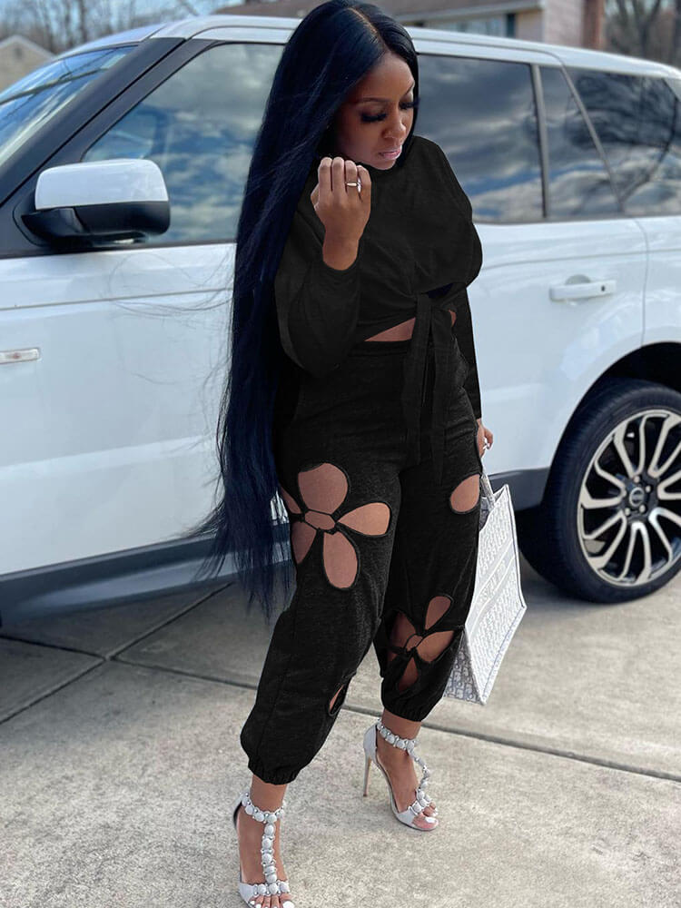 Two Piece Knot Crop Top & Long Pants