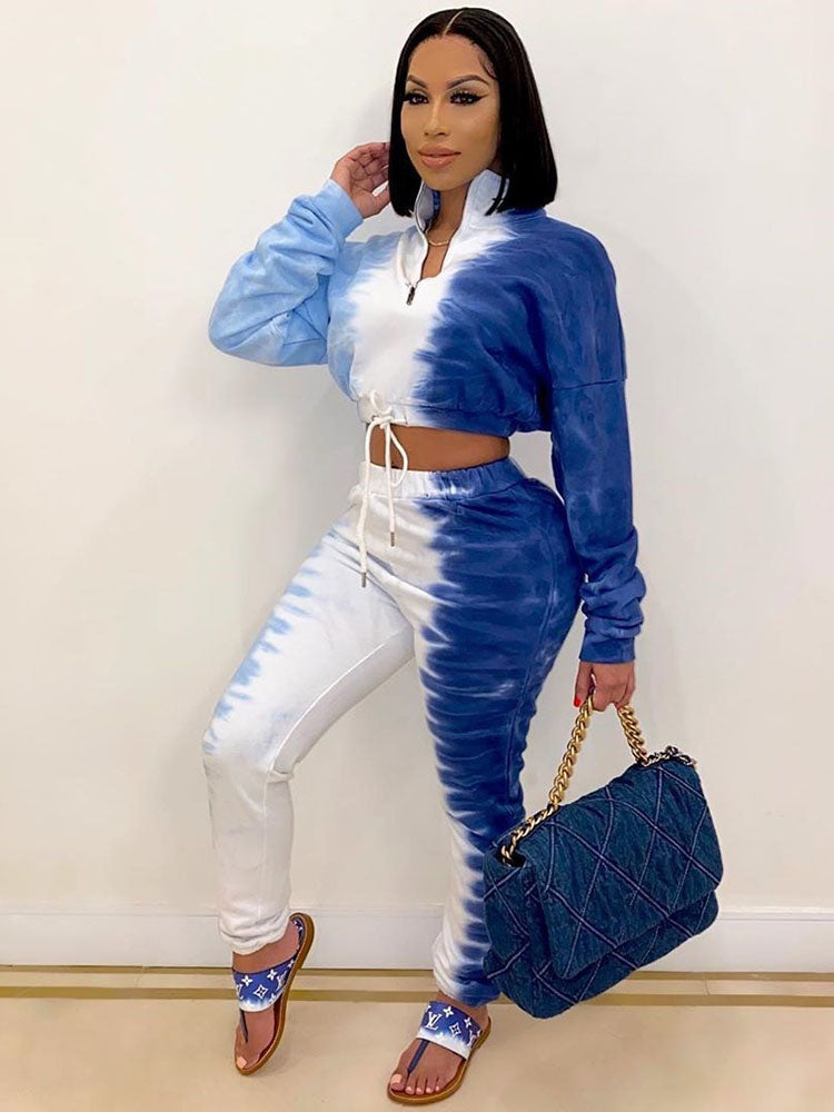 Two Piece Tie Dyed Print Pant Suits