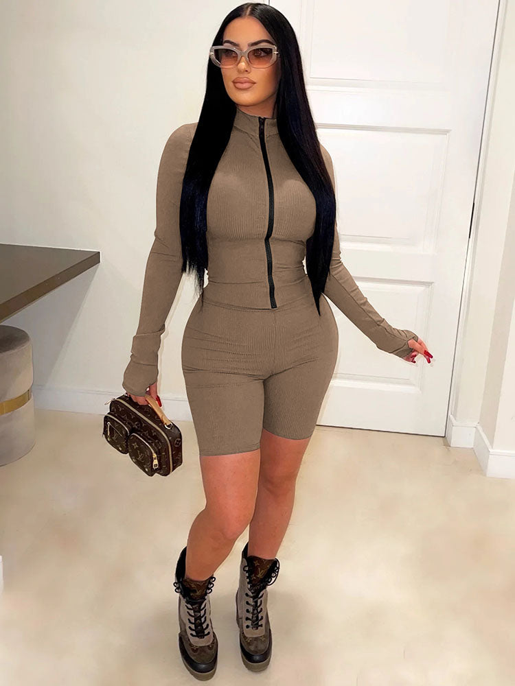 Long Sleeves Zipper Bodycon Rompers