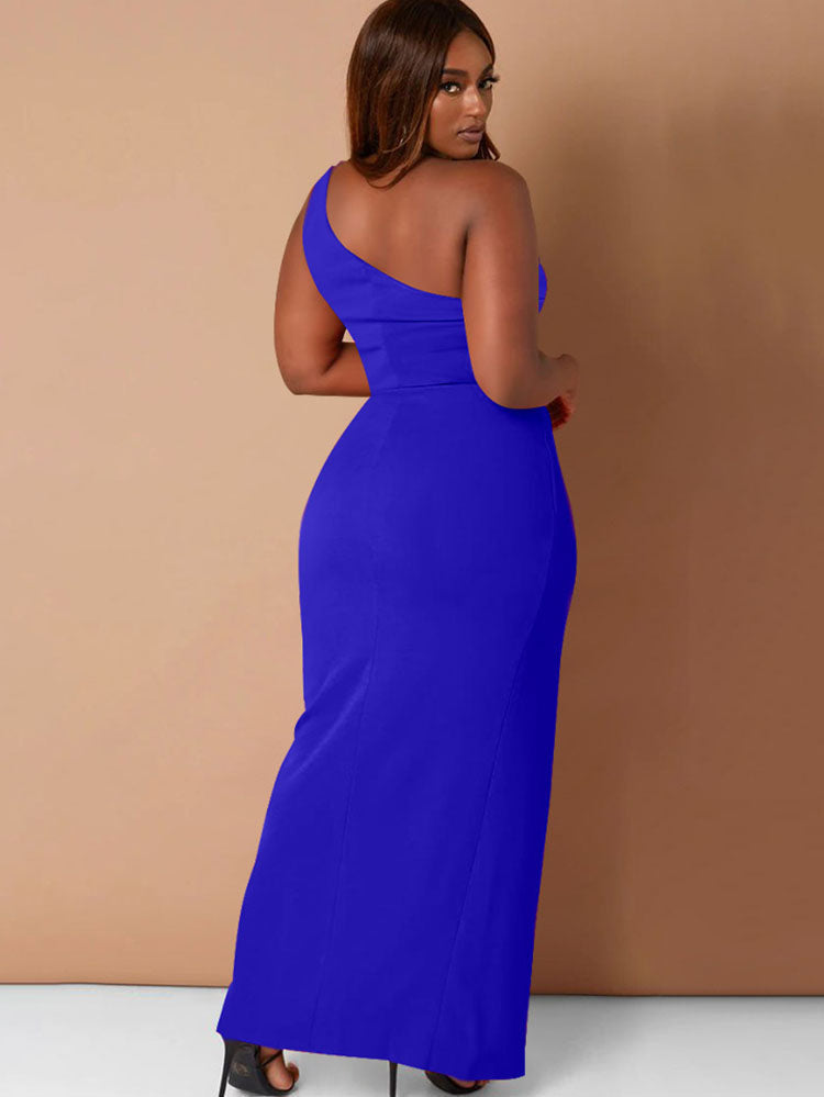 Plus Size One Shoulder Sleeveless Maxi Dresses