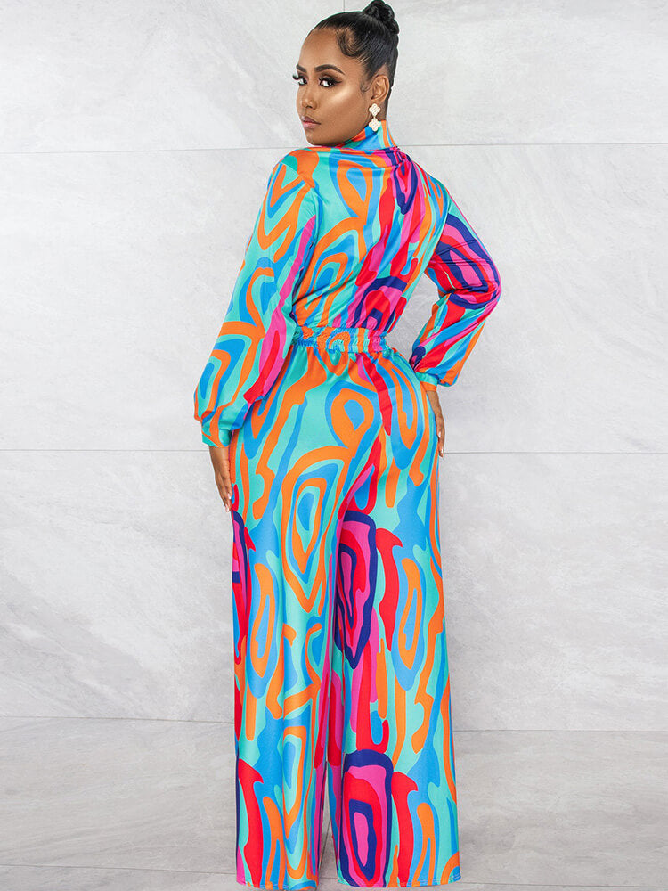 Long Sleeve V Neck Drawstring Jumpsuits
