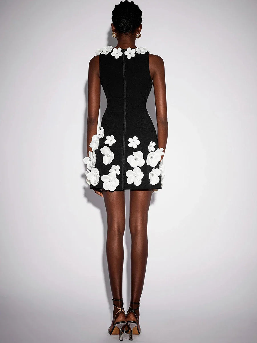 3D Floral Mini Dress | Sleeveless V-Neck Gown