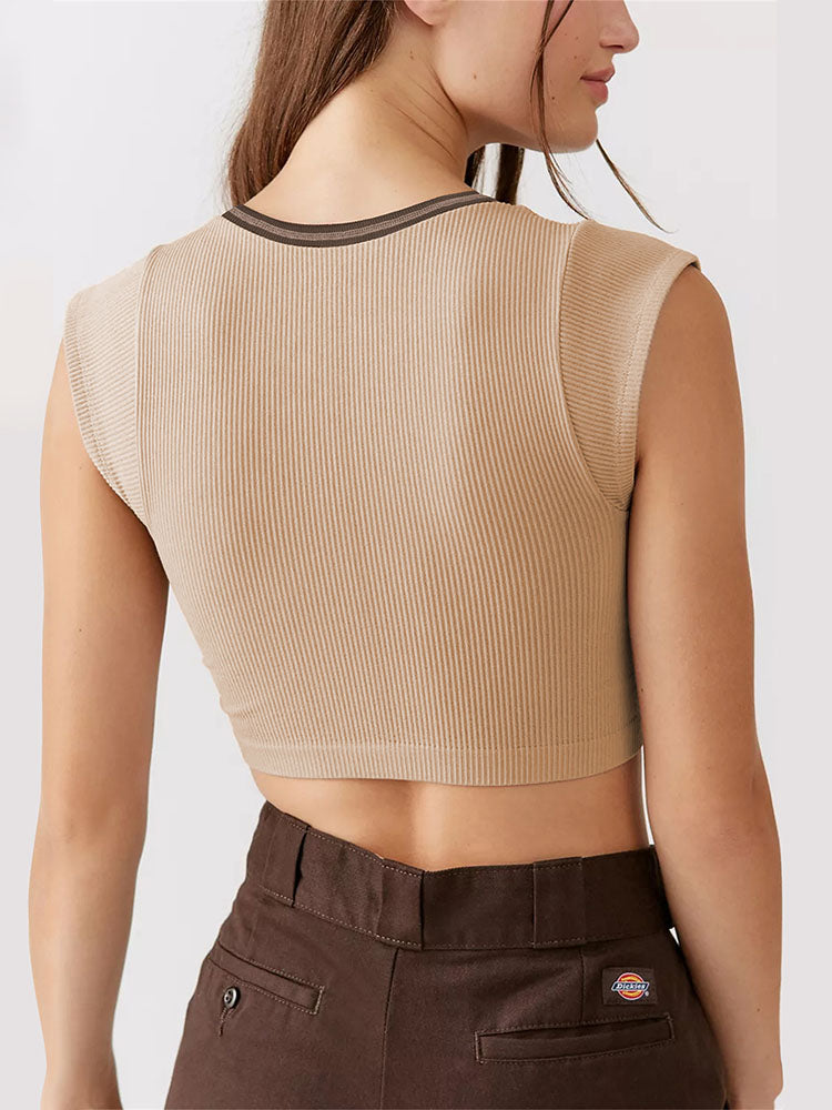 Sleeveless Slim Fitted Ribbed Crop Tops
