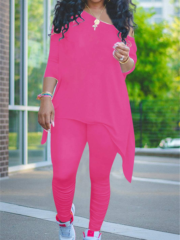 Plus Size Two Piece One Shoulder Tops+ Pants
