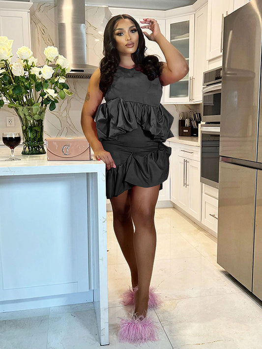Two Piece Ruffle Crop Top & Mini Skirt