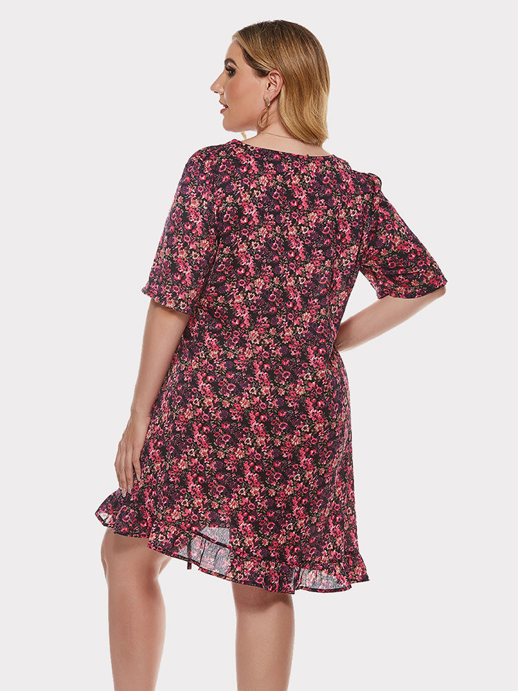 V Neck Print Lace Dress