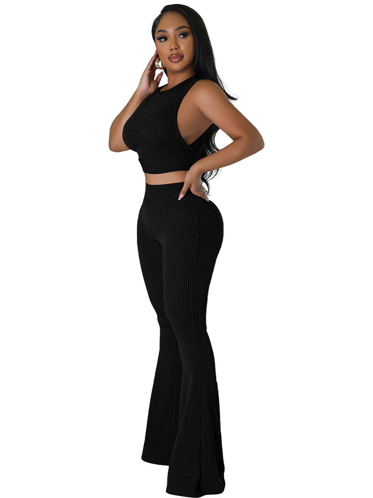 Two Piece Ribbed Crop Top & Long Pants