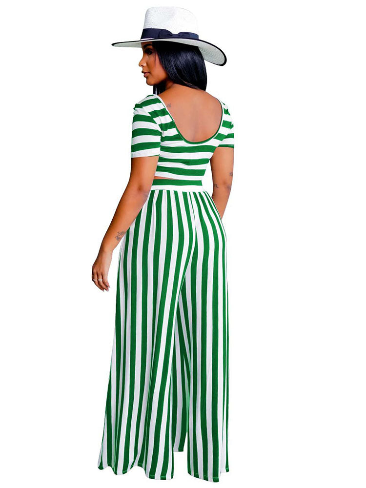 Two Piece Stripe Crop Top & Long Pant