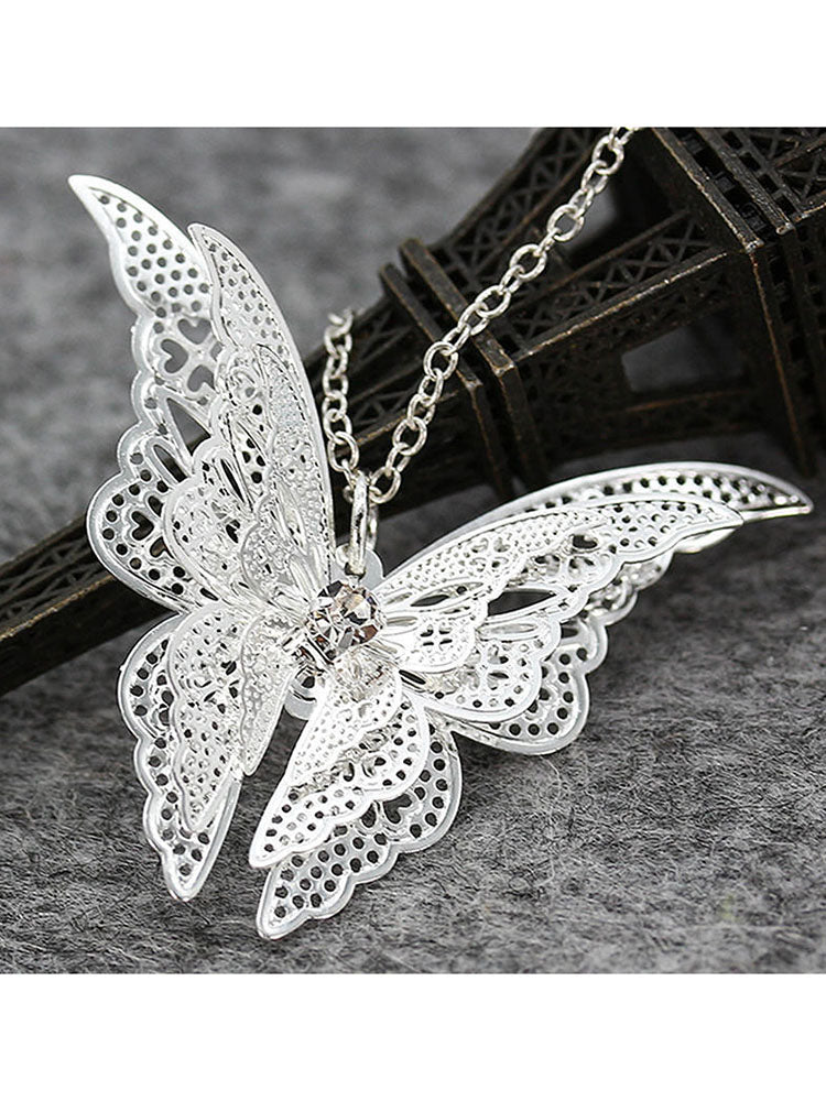 Elegant Butterfly Pendant Necklace + Earrings