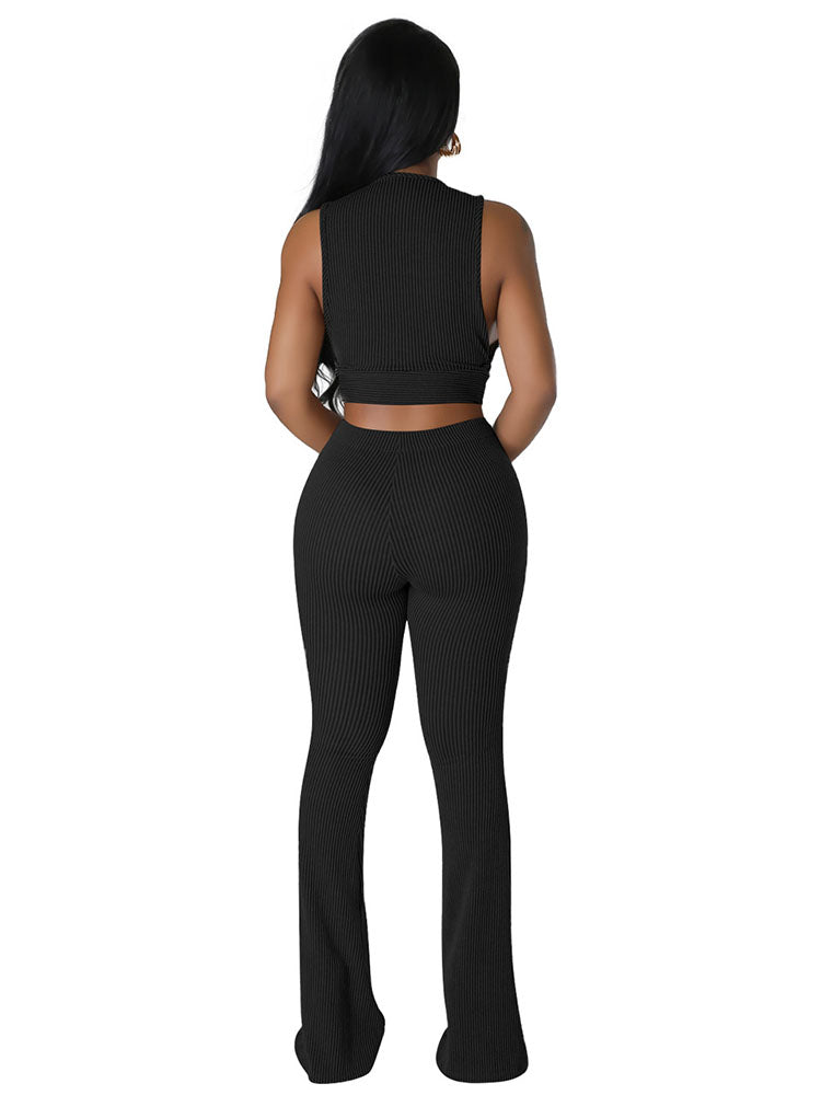 Two Piece Ribbed Crop Top & Long Pants