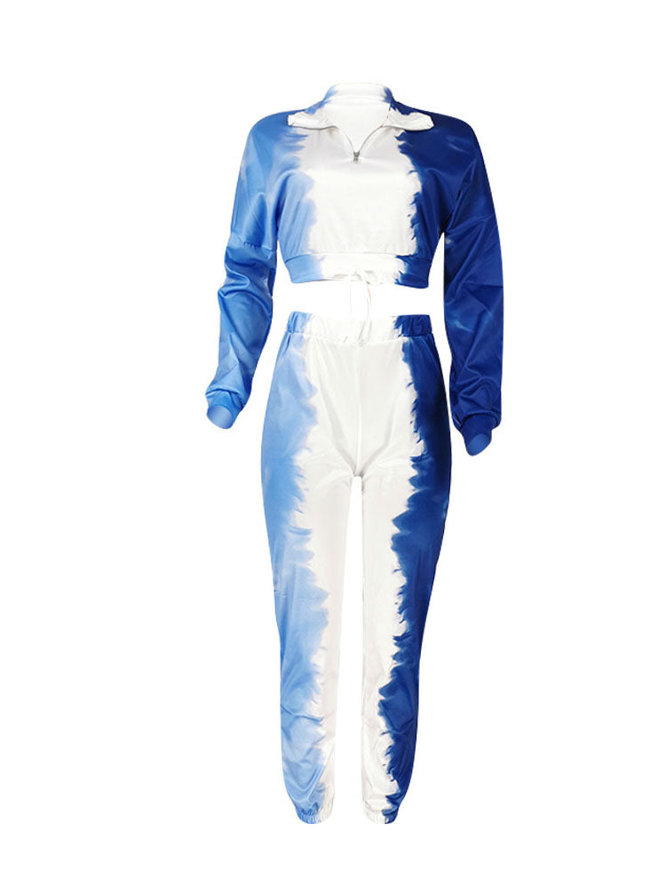 Two Piece Tie Dyed Print Pant Suits