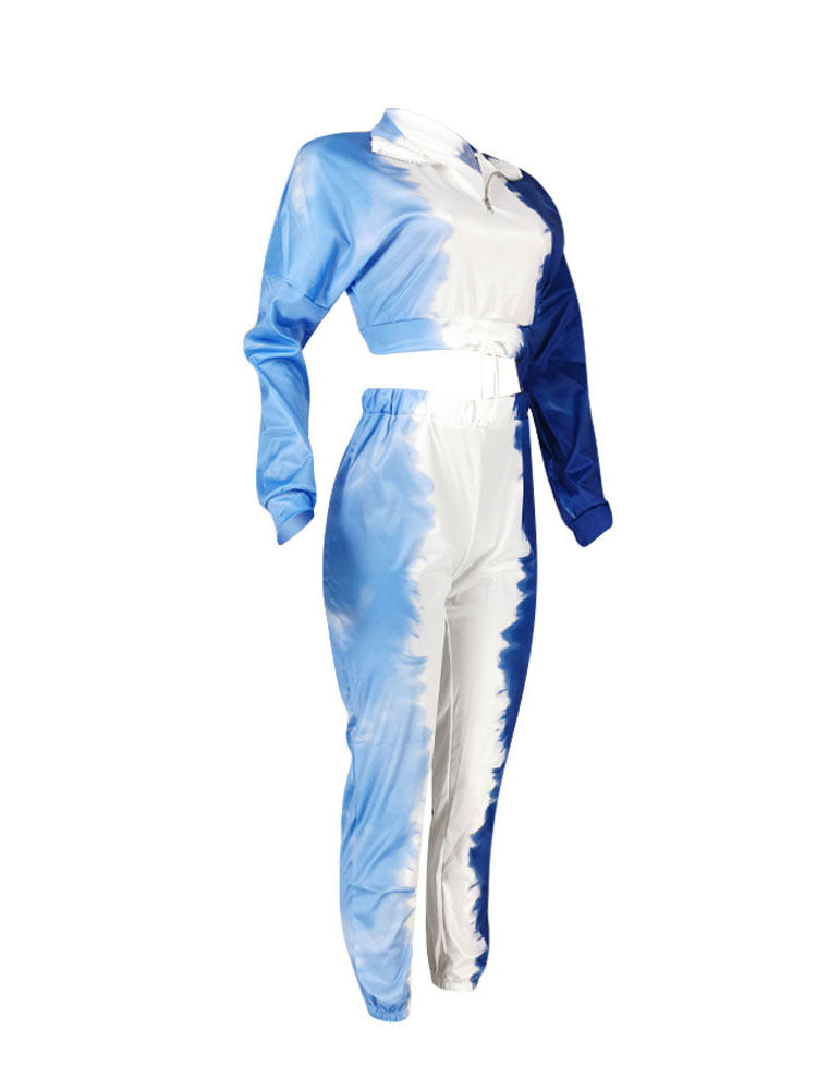 Two Piece Tie Dyed Print Pant Suits