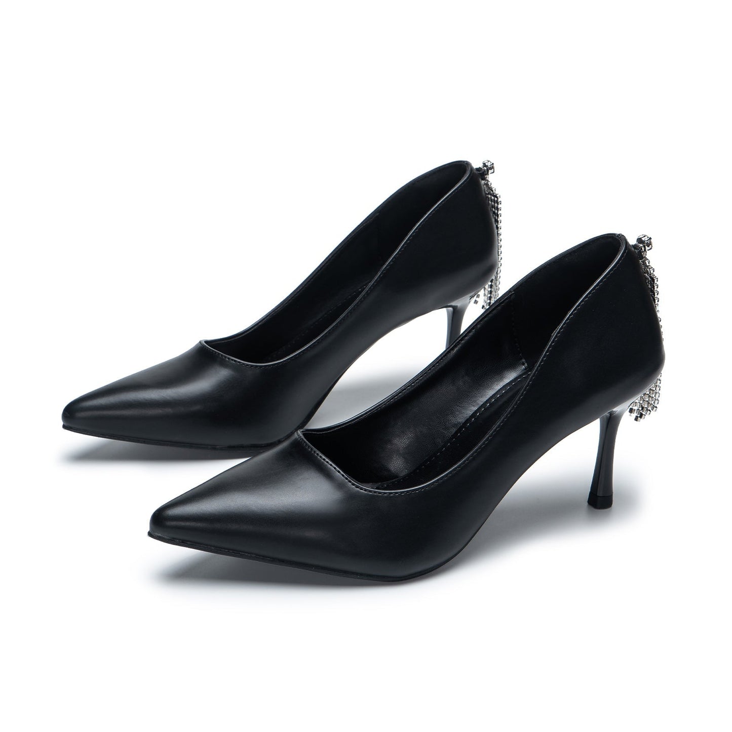 Replaceable Straps Leather Pointed Toe Low Heel Pumps