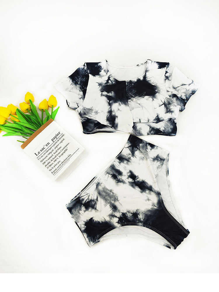 Plus Size Two Piece Tie Dyed Print Swimsuits