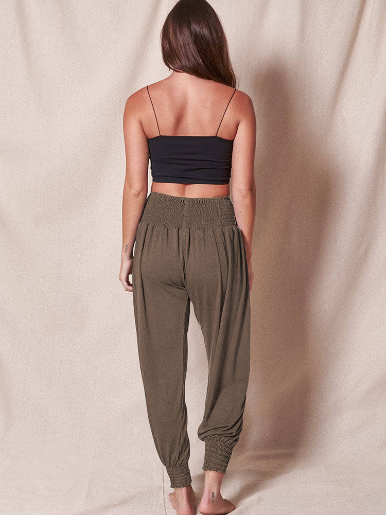 Elastic Waist Solid Color Loose Long Pants