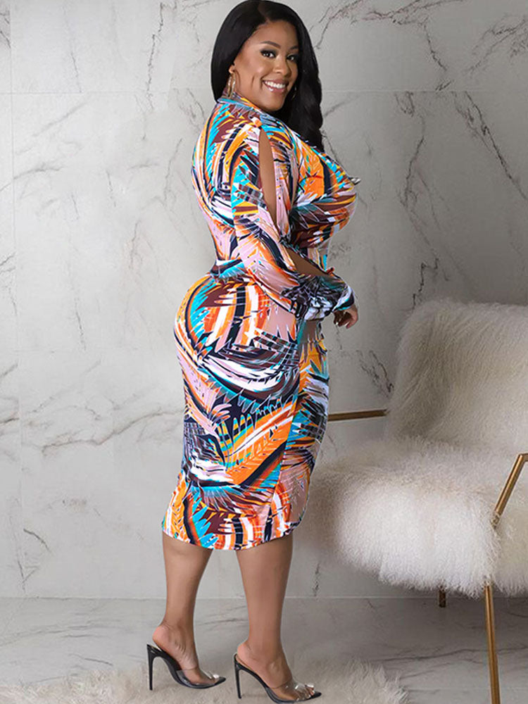 Plus Size Tropical Floral Print Midi Dresses