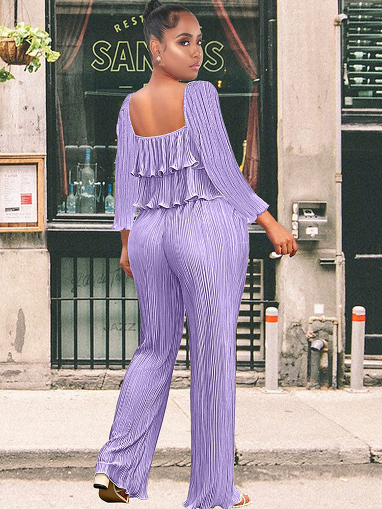 Two Piece Ruffle Crop Top + Long Pants