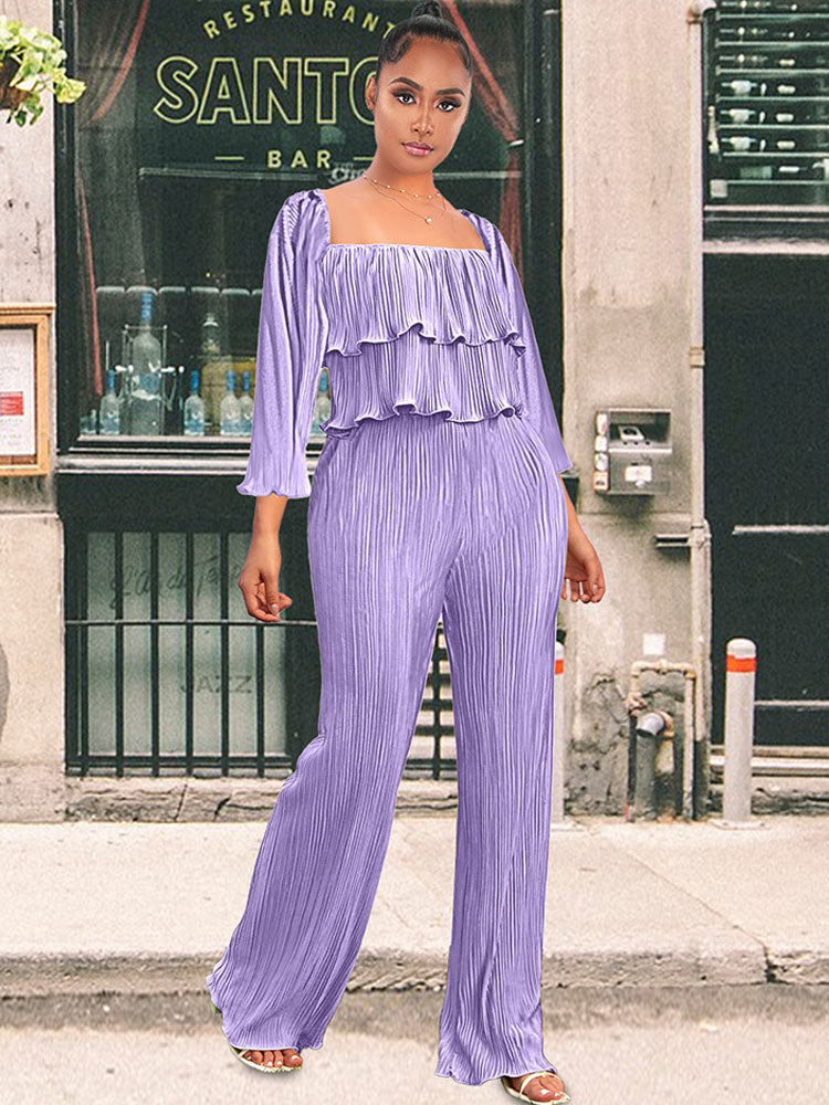 Two Piece Ruffle Crop Top + Long Pants