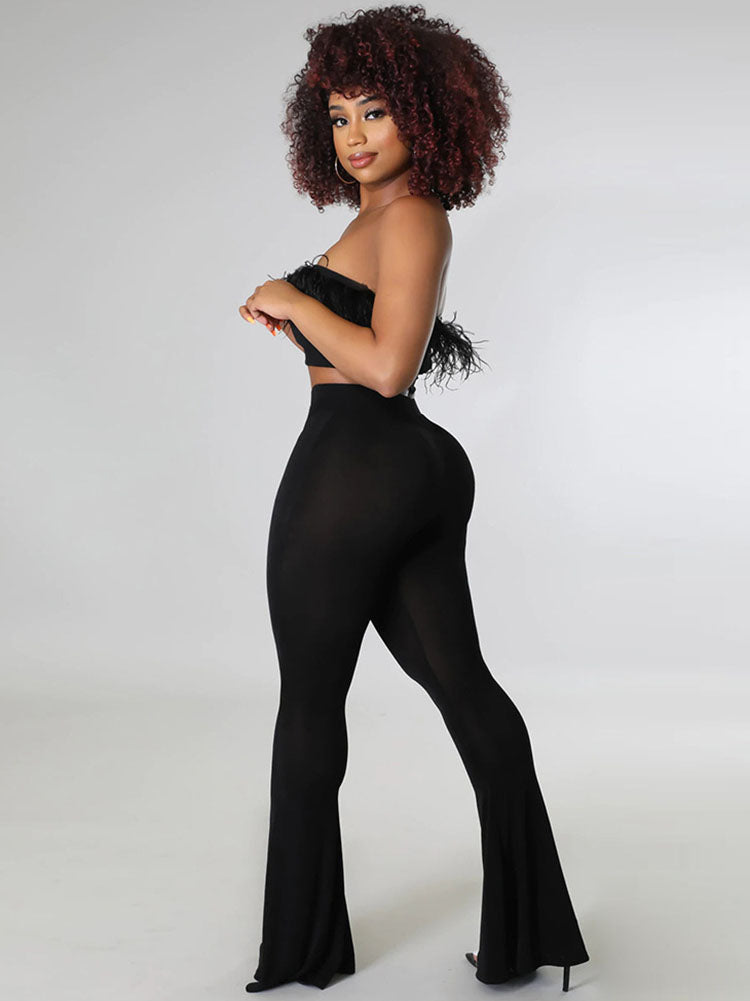 High Elastic Floor Length Flared Pants