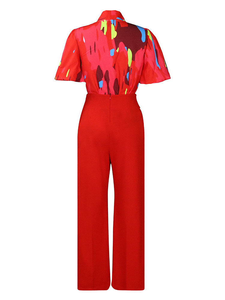 Plus Size Short Sleeve Shirt and Wide Leg Pants Set