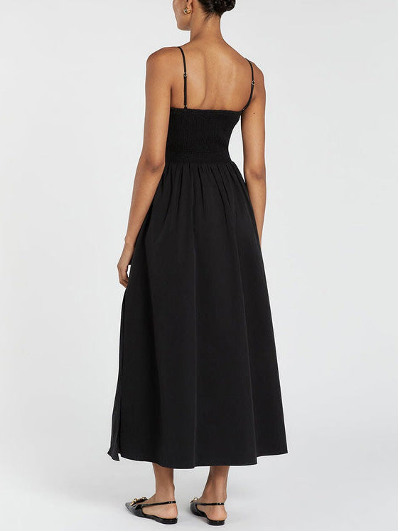 Spaghetti Strap Solid Color Slit Midi Dress