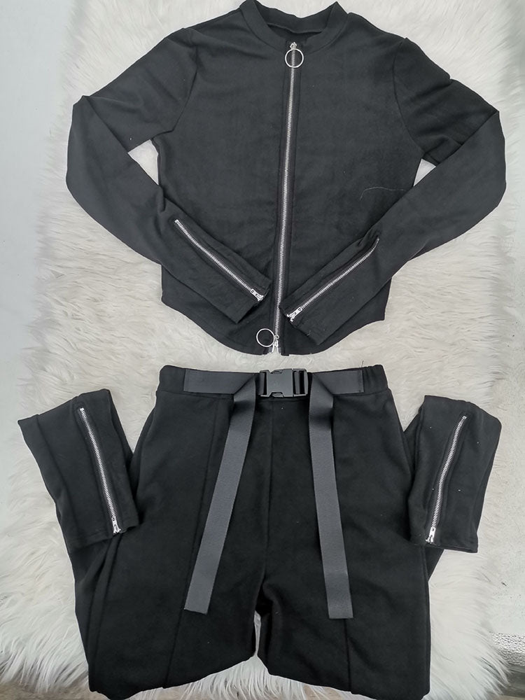 Two Piece Zipper Crop Tops & Pants
