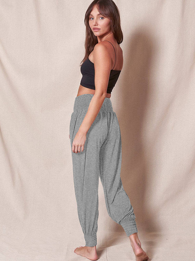 Elastic Waist Solid Color Loose Long Pants