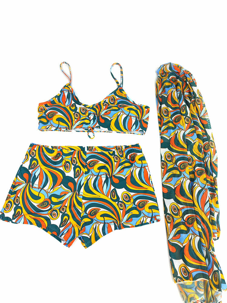 Plus Size Three Piece Floral Print Short Sets