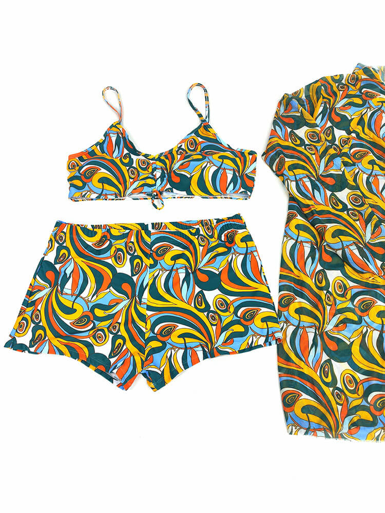 Plus Size Three Piece Floral Print Short Sets