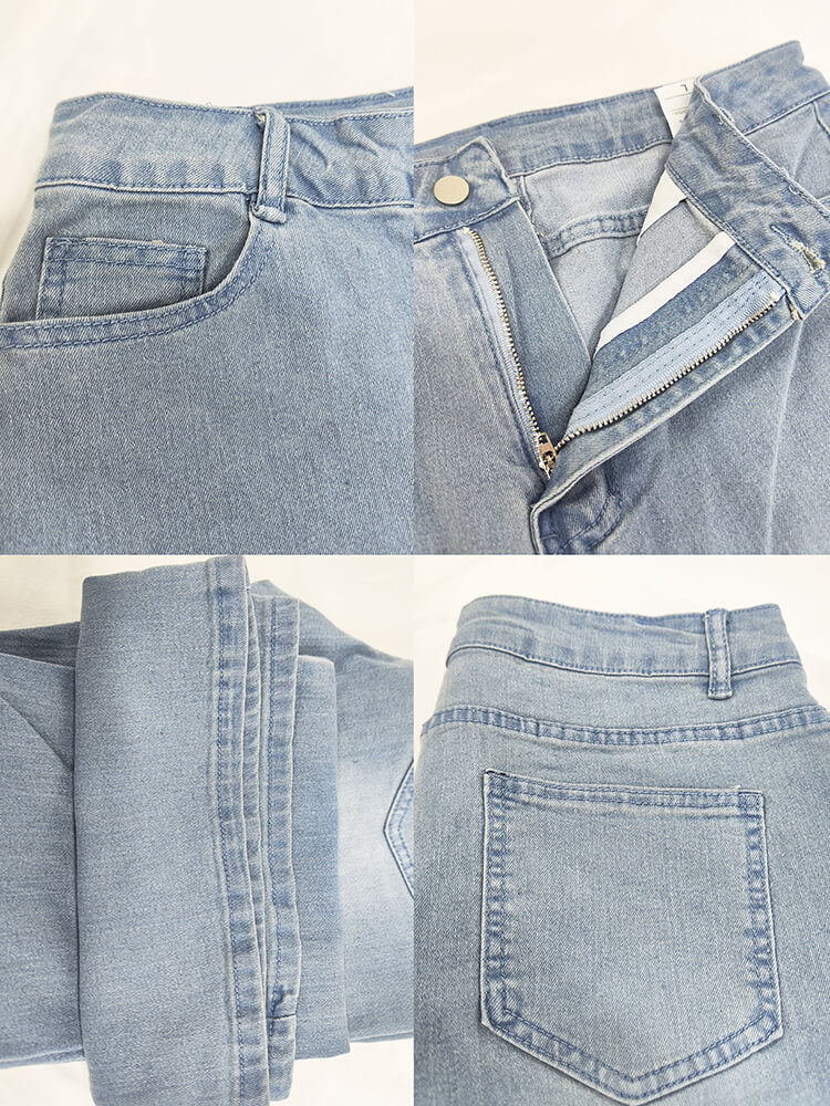 Denim Solid Color Bodycon Flare Pants